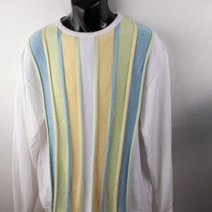 Vintage Solemare Men's 2XL Sweater Blue Green Yellow Cotton Blend Italy NWT $225